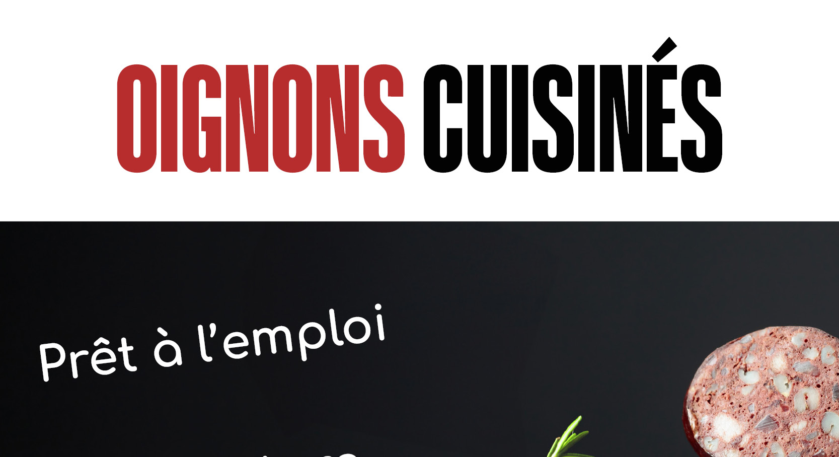 Titre : oignon cuisiné avec un morceau de boudin noir